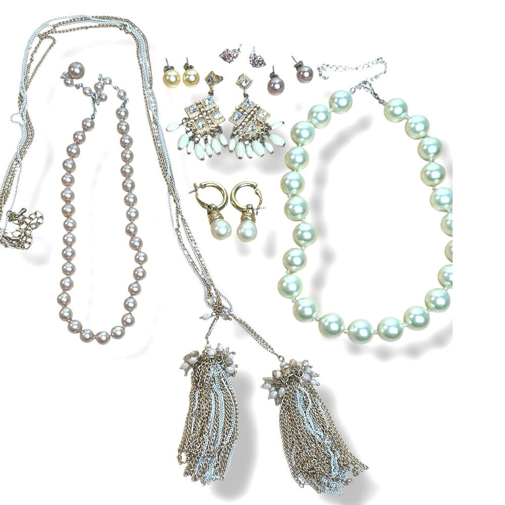 Feminine Jewelry Mixed Lot Earrings Necklaces Coquette Pink Cream Gold Tones